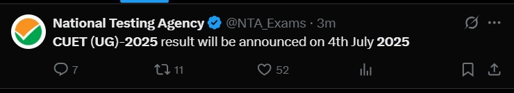 NTA CUET Result 2025 Date