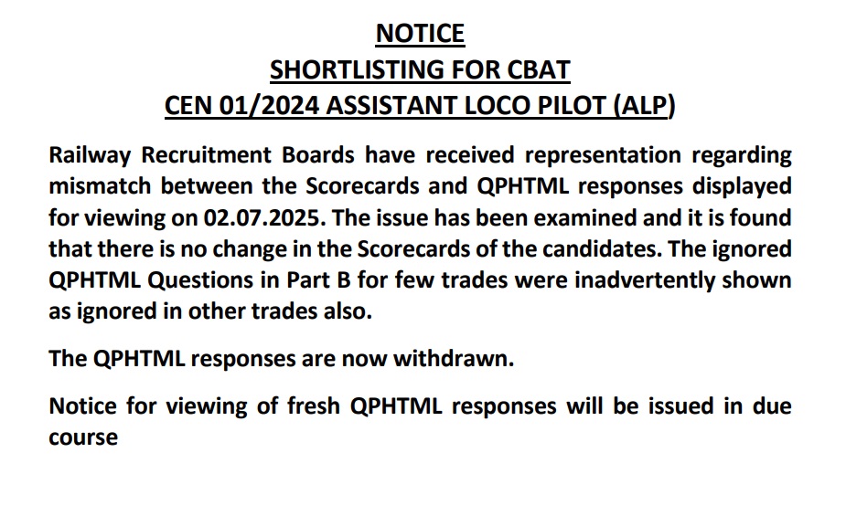 RRB ALP Notice PDF
