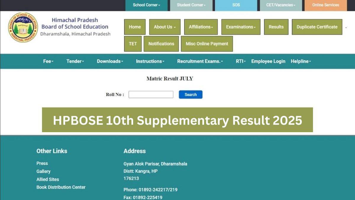 HPBOSE 10th Supplementary Result 2025
