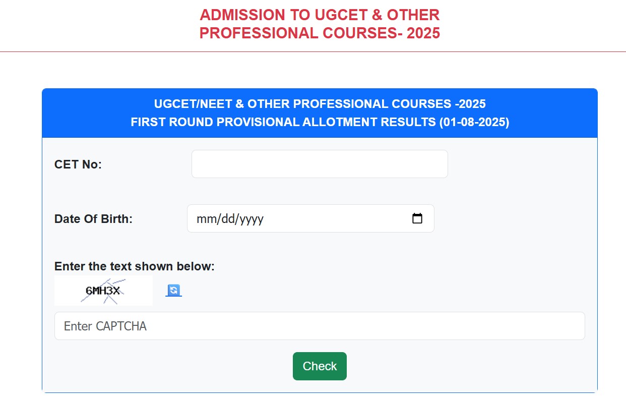 KCET 2025 provisional seat allotment result for round 1 released