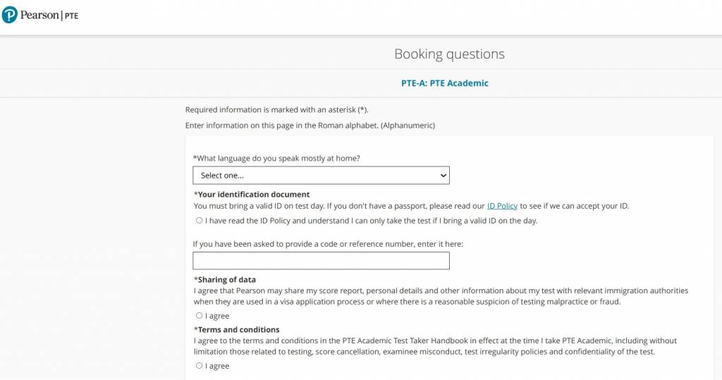 PTE Registration Questions