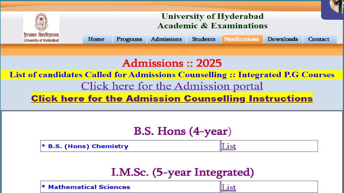 UOH CUET Merit List 2025