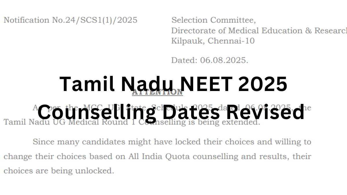Tamil nadu NEET Counselling 2025 Dates Revised