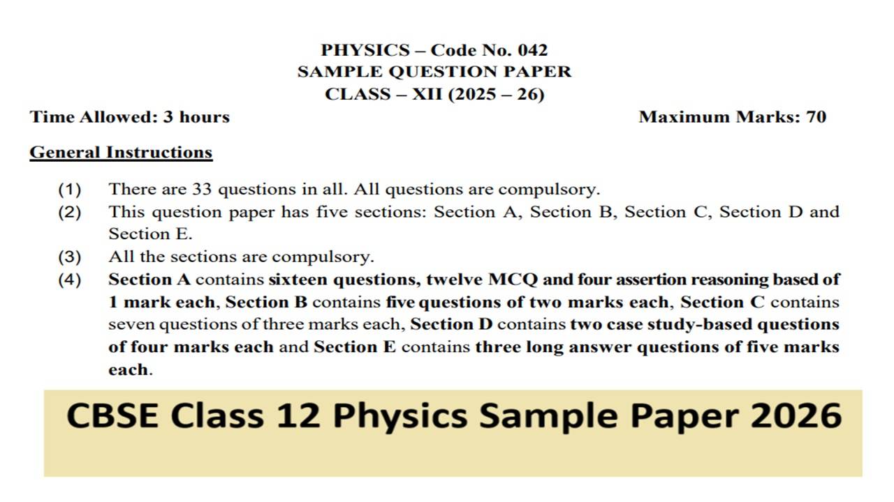  CBSE Class 12 Physics sample paper 2025-26