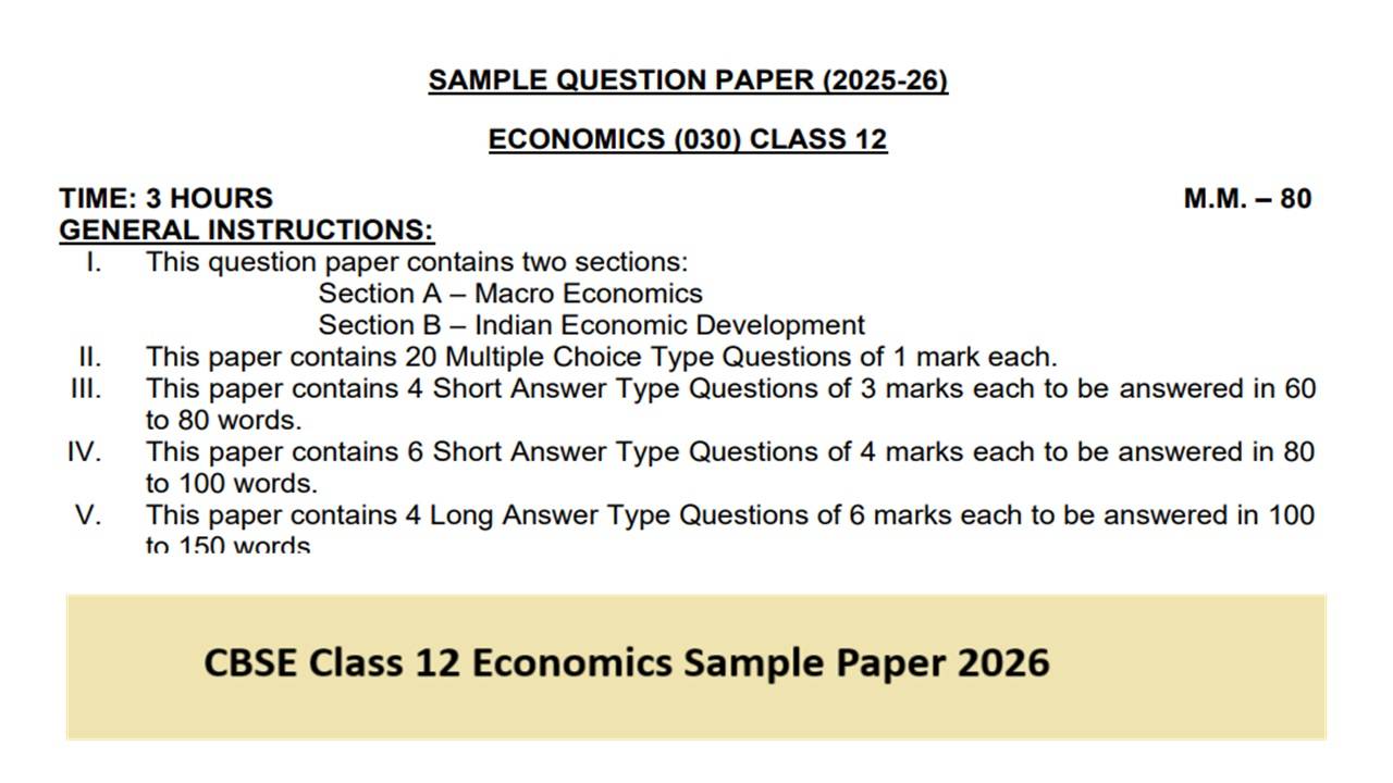 CBSE Class 12 Economics Sample Paper 2026