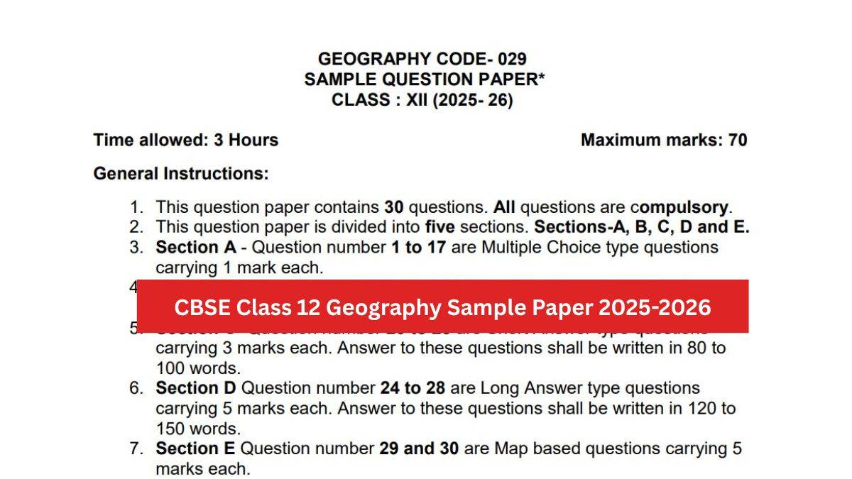 CBSE Class 12 Geography Sample Paper 2025-2026 PDF