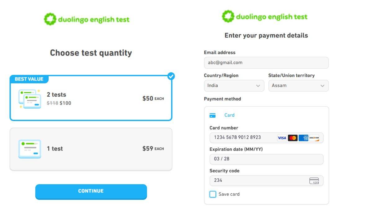 how to pay Duolingo English test fee
