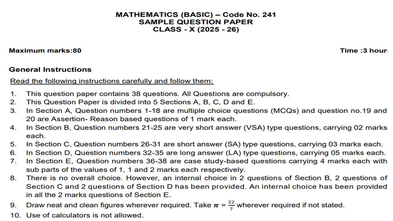 CBSE Maths Sample paper 2026