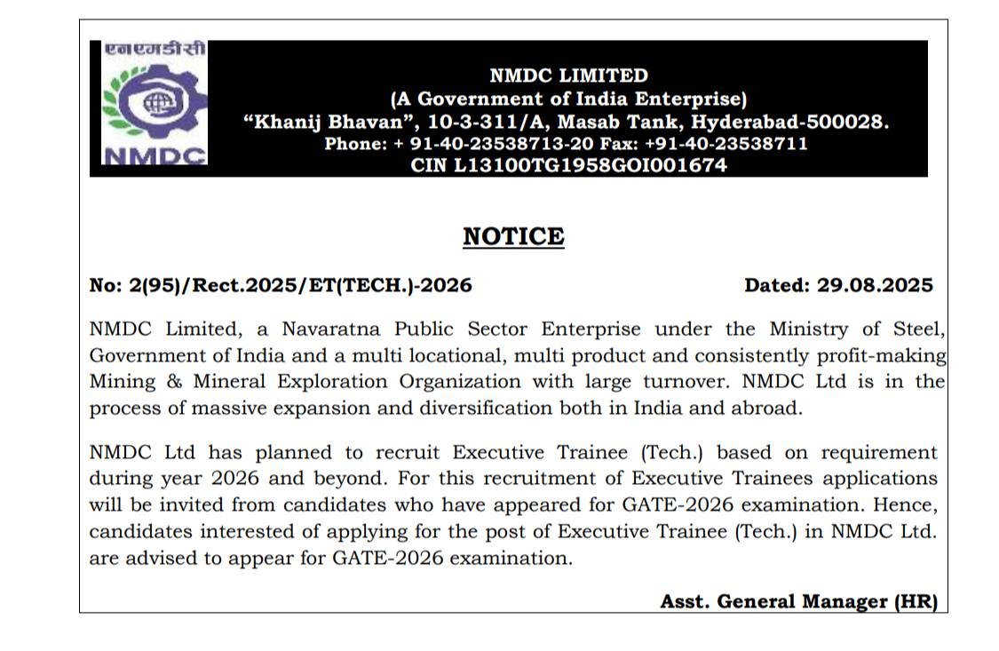 NMDC GATE Jobs official notification