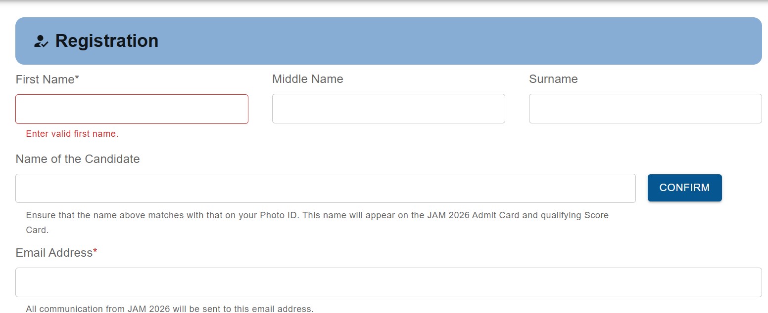 IIT JAM 2026 Application Form