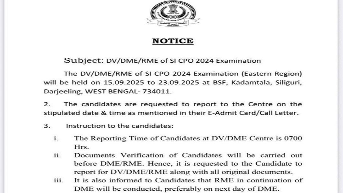 SSC CPO Medical Date 2024 OUT