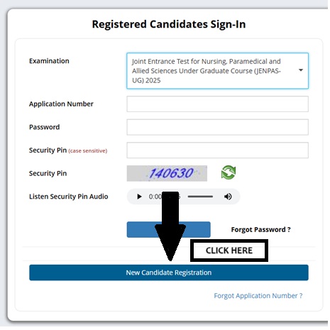 JENPAS UG 2025 Login Window