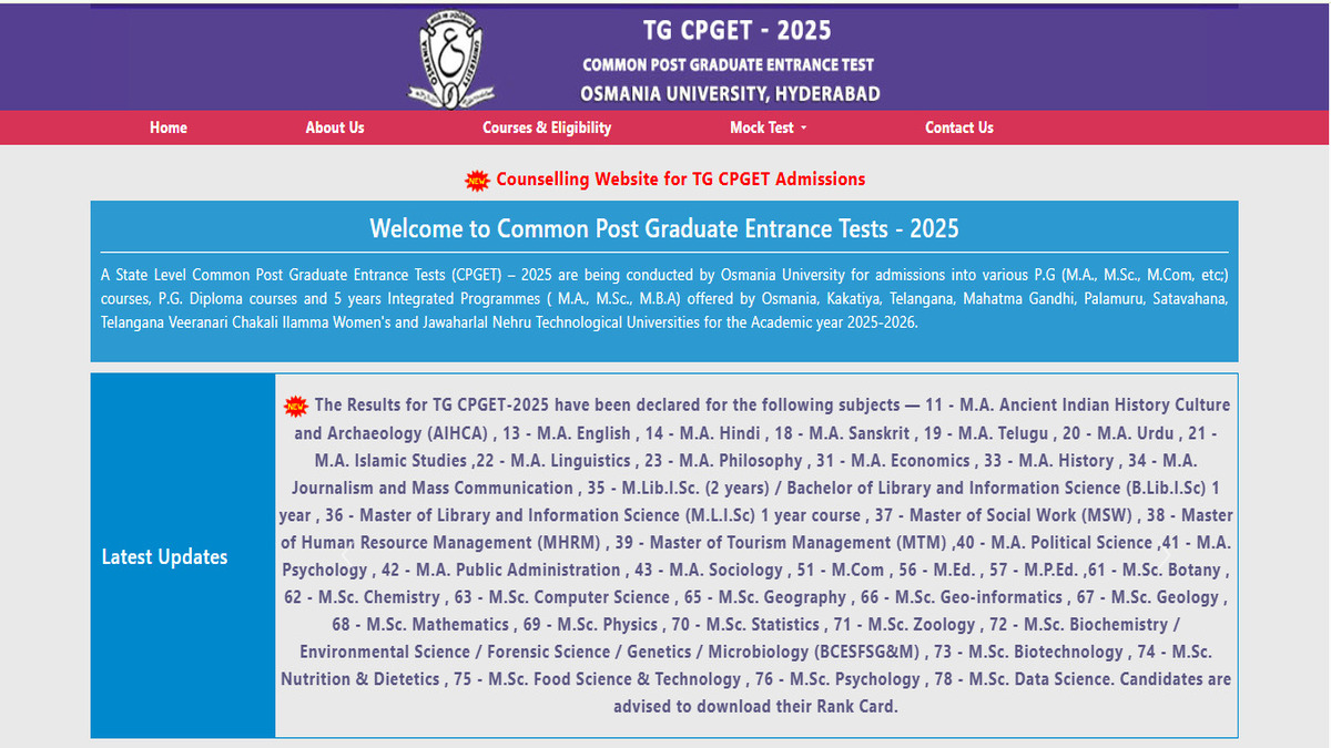 TG CPGET Result 2025