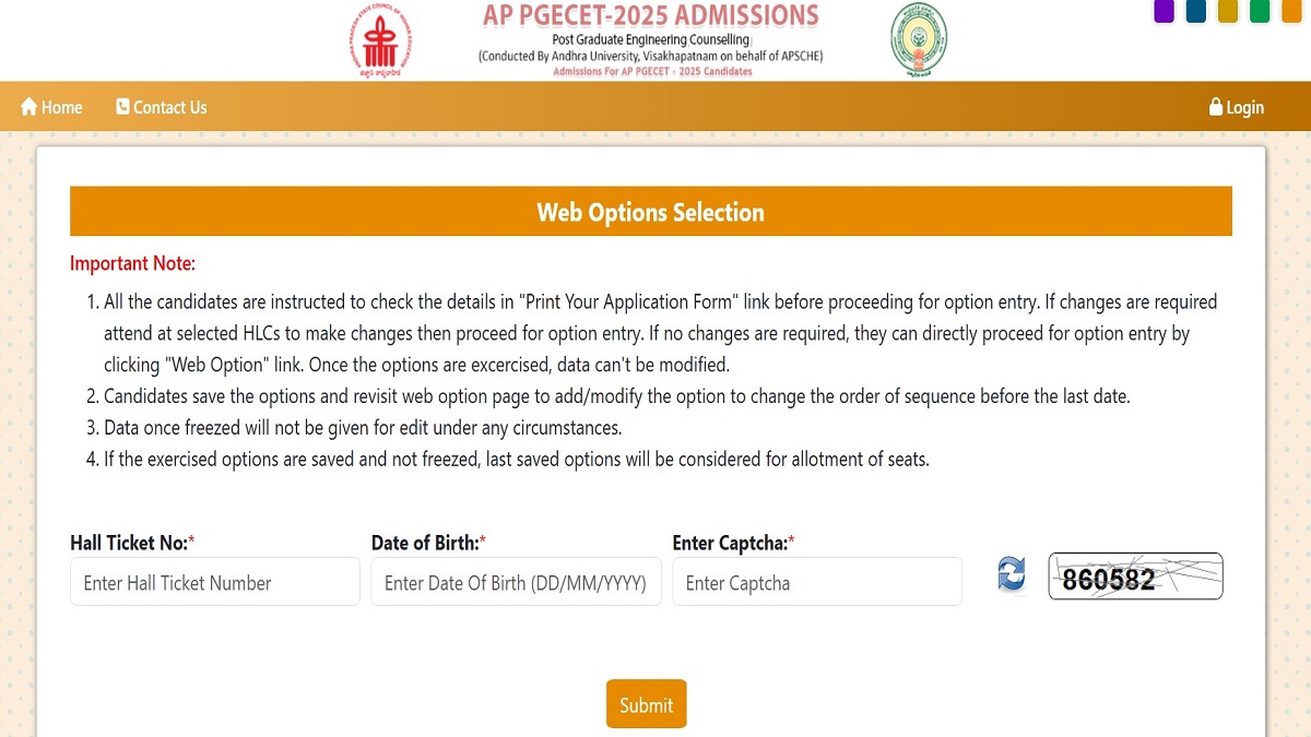 AP PGECET 2025 Web Option Entry Link Activated