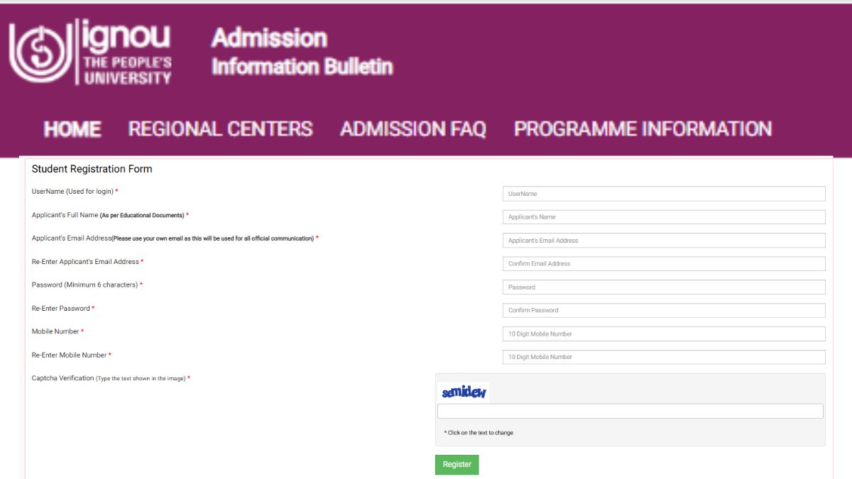 IGNOU Registration 2025 