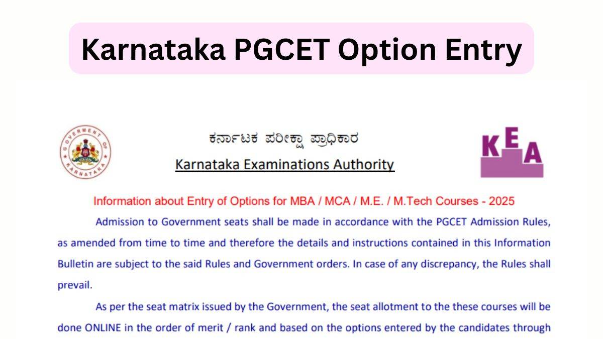 Karnataka PGCET Option Entry 2025