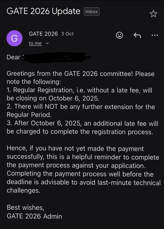GATE 2026 Registration Last Date