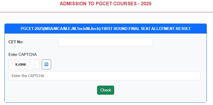 Karnataka PGCET Seat Allotment Results