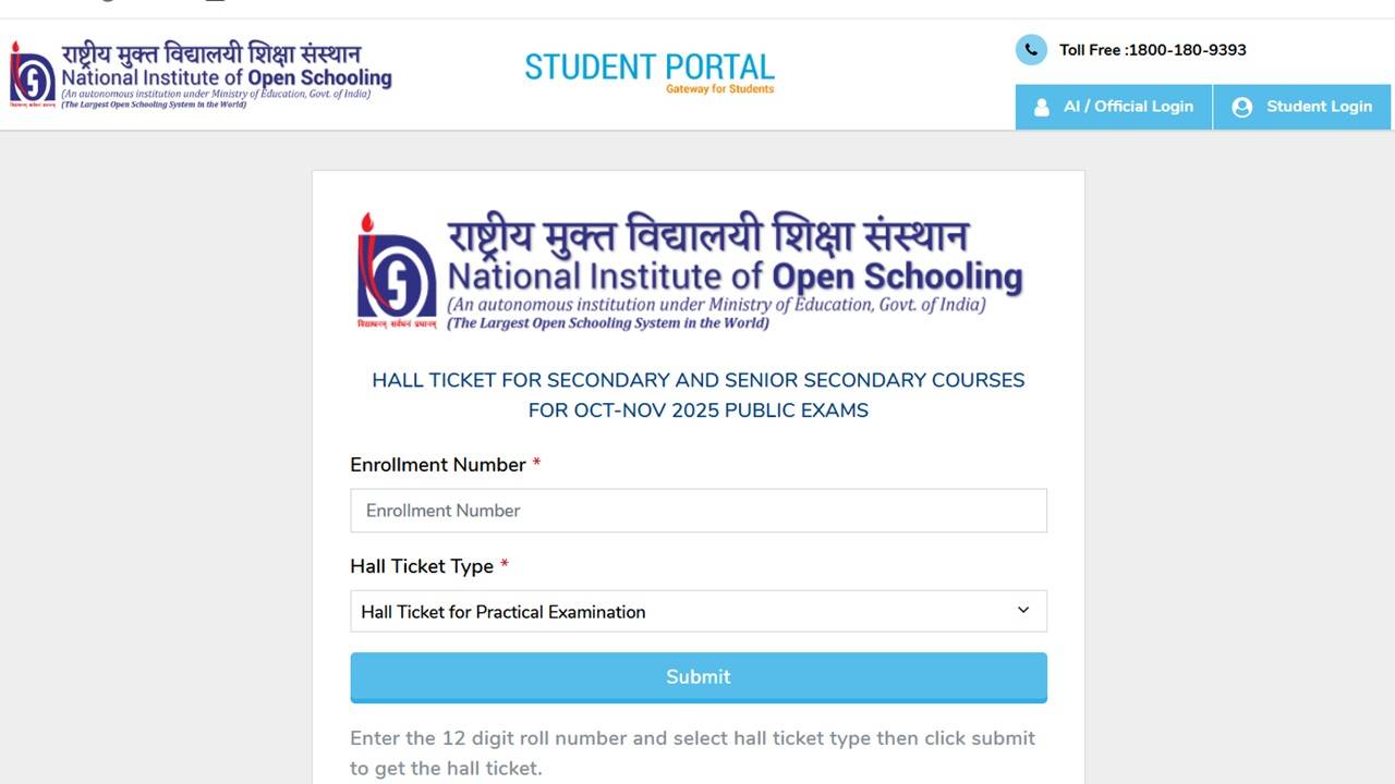 NIOS Hall Ticket 2025