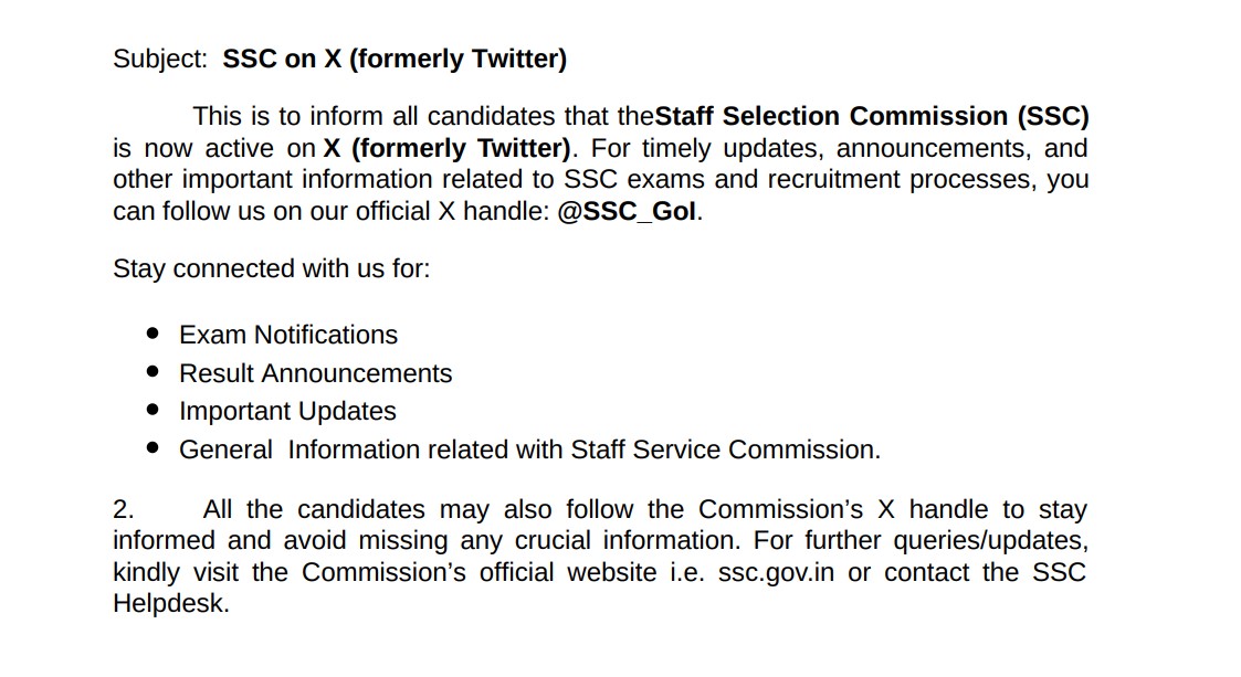 SSC Launches Official Account on X