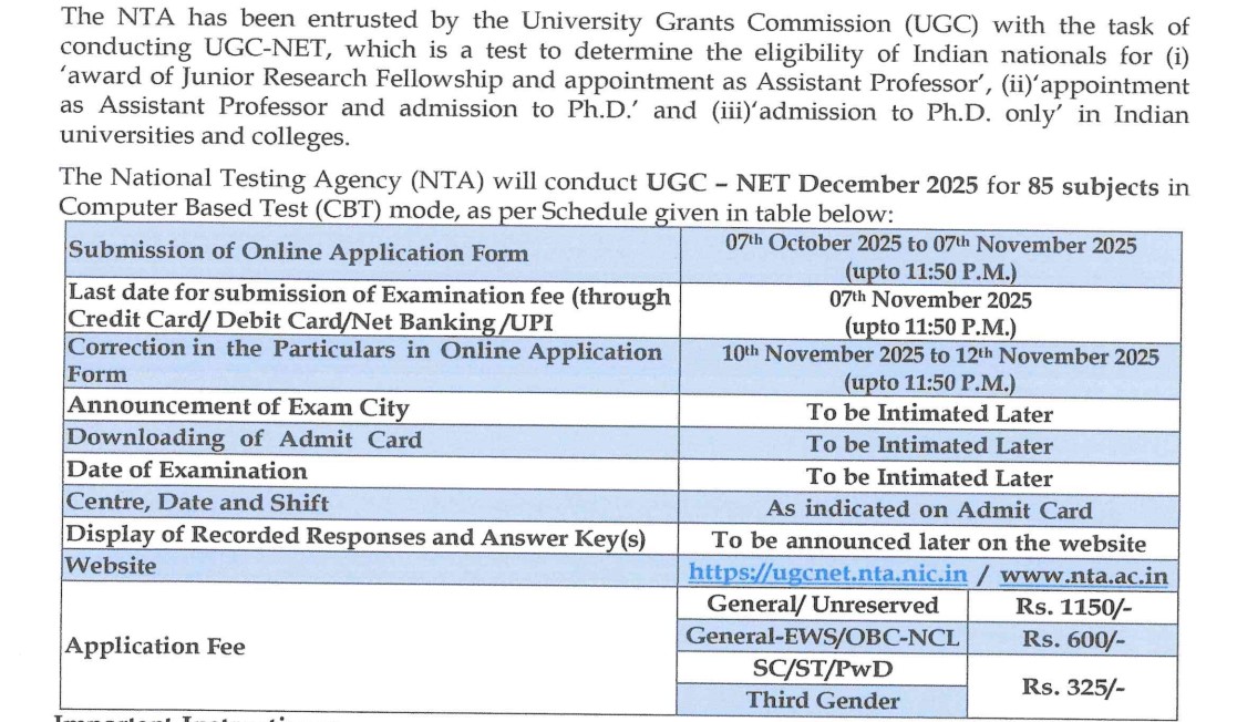 UGC NET 2025 Dec notice