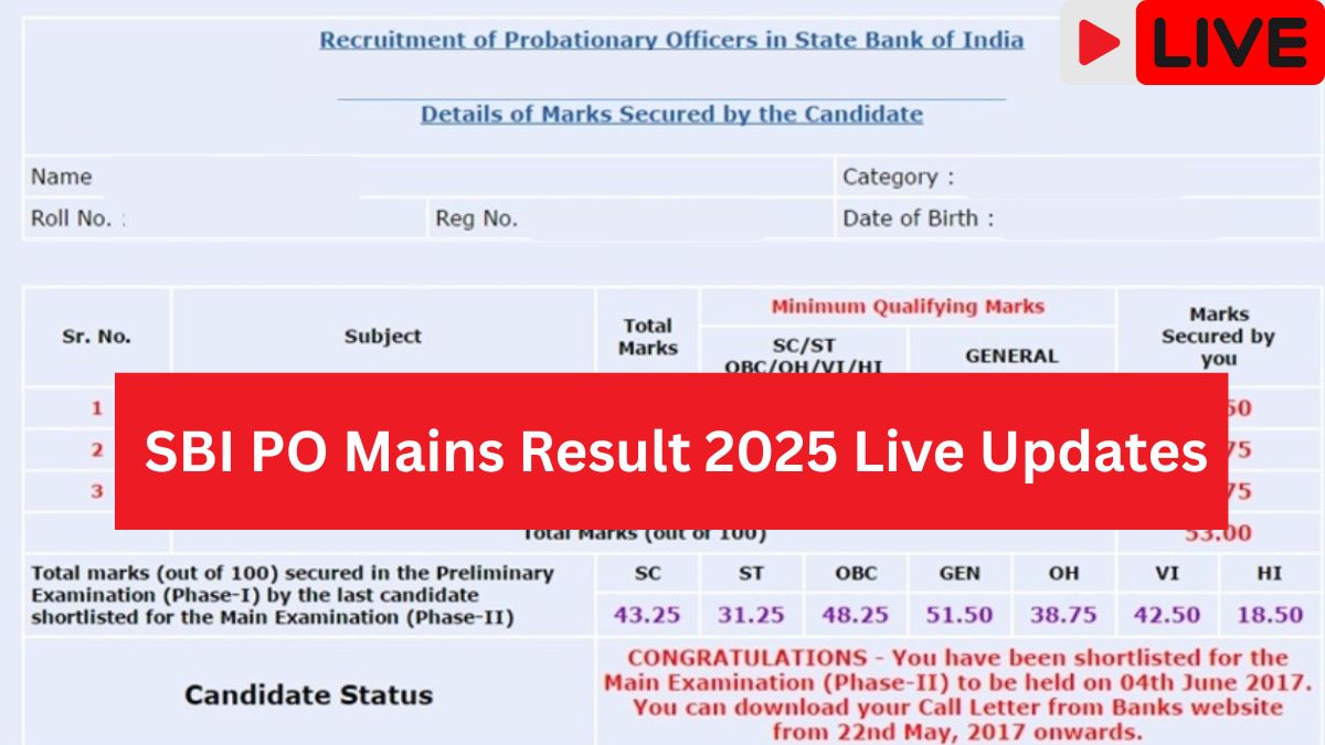 SBI PO Mains Result 2025 Live Updates
