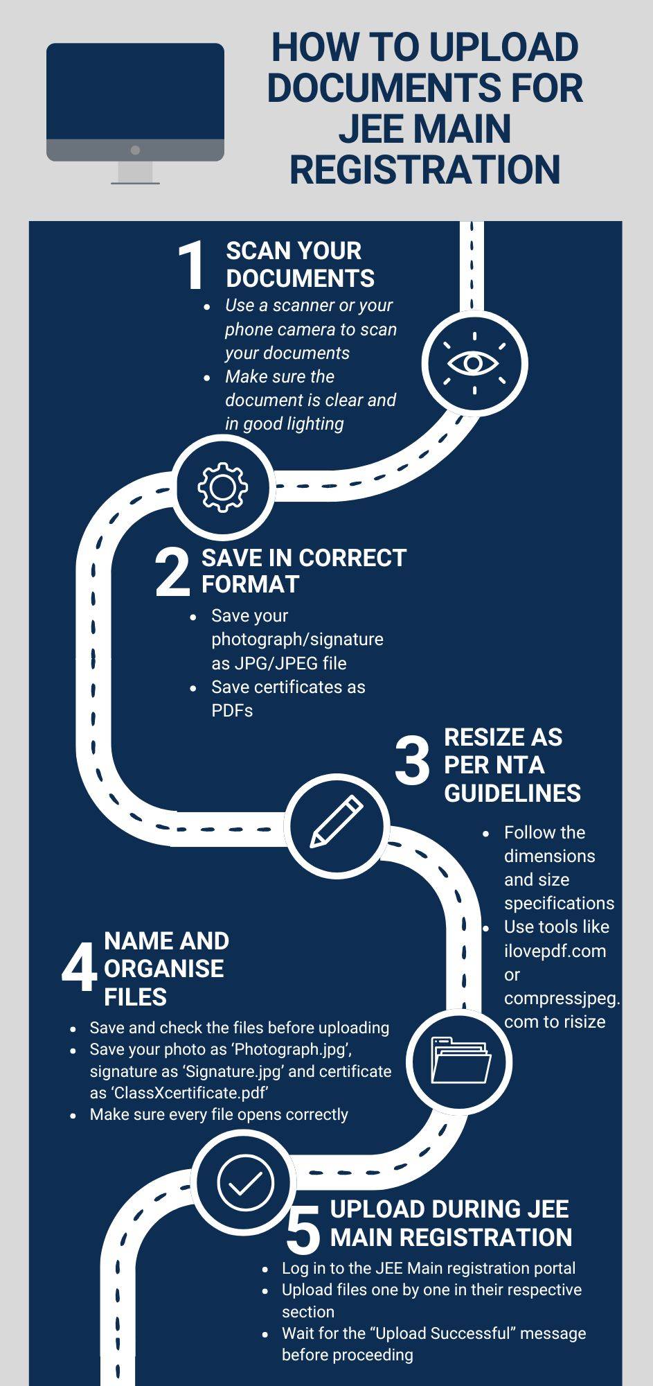 How to upload the JEE Main registration documents?