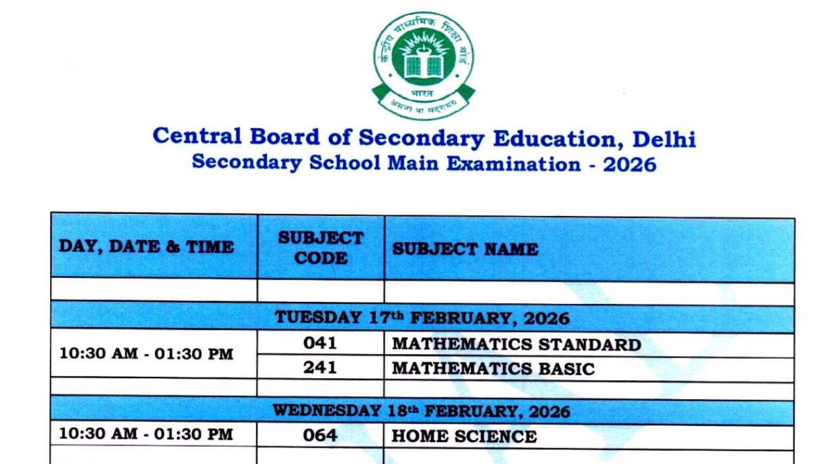 CBSE Date Sheet 2026 