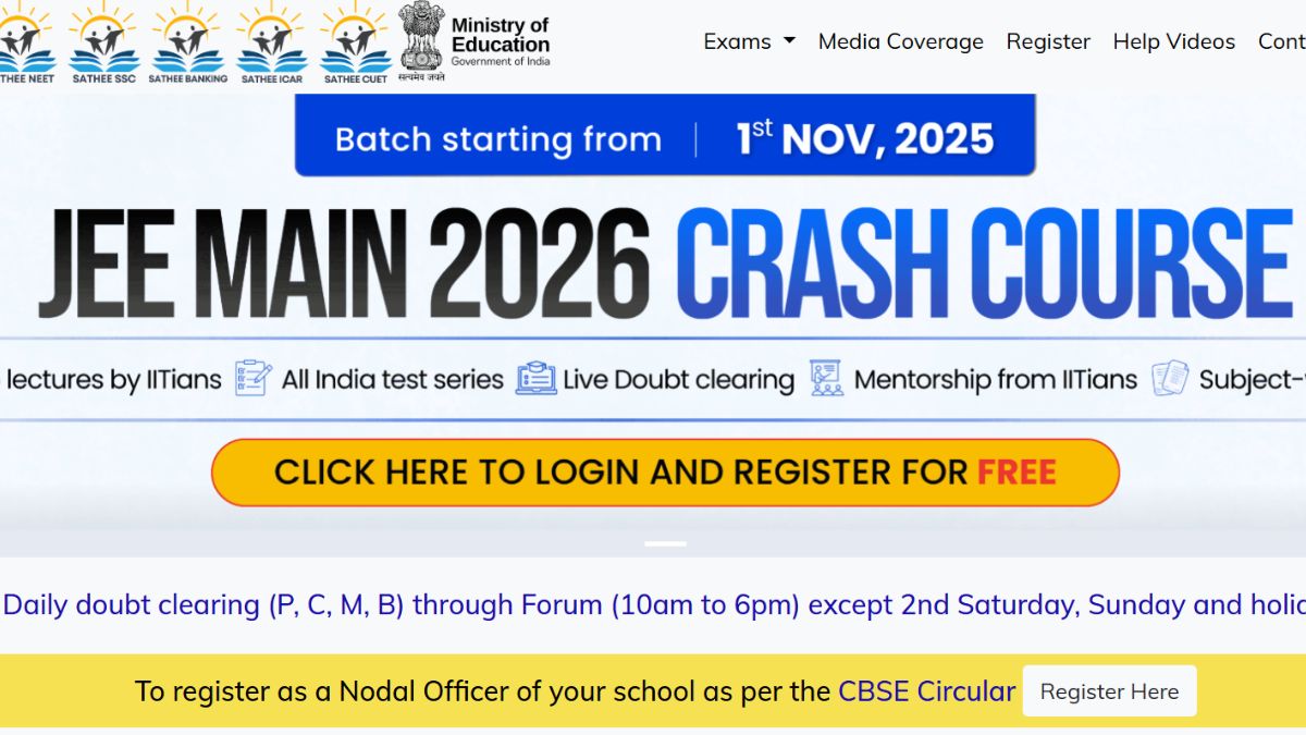 JEE Main 2026 Free 40-Day Crash Course by IIT Kanpur SATHEE Starts Nov 1
