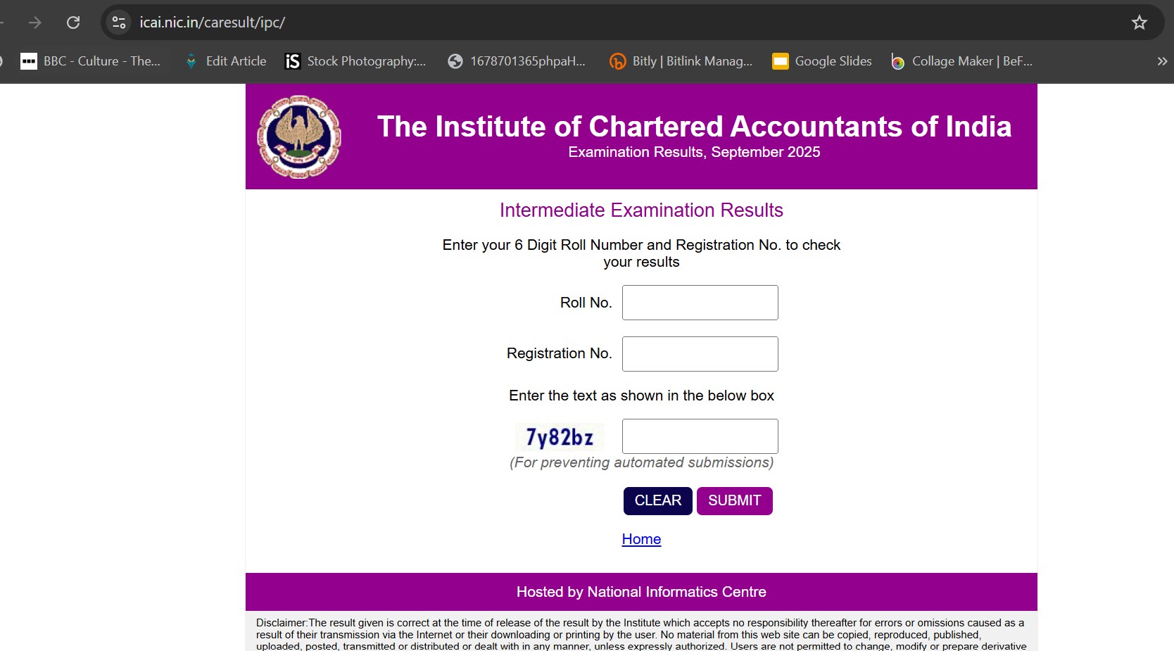 CA Inter result download page