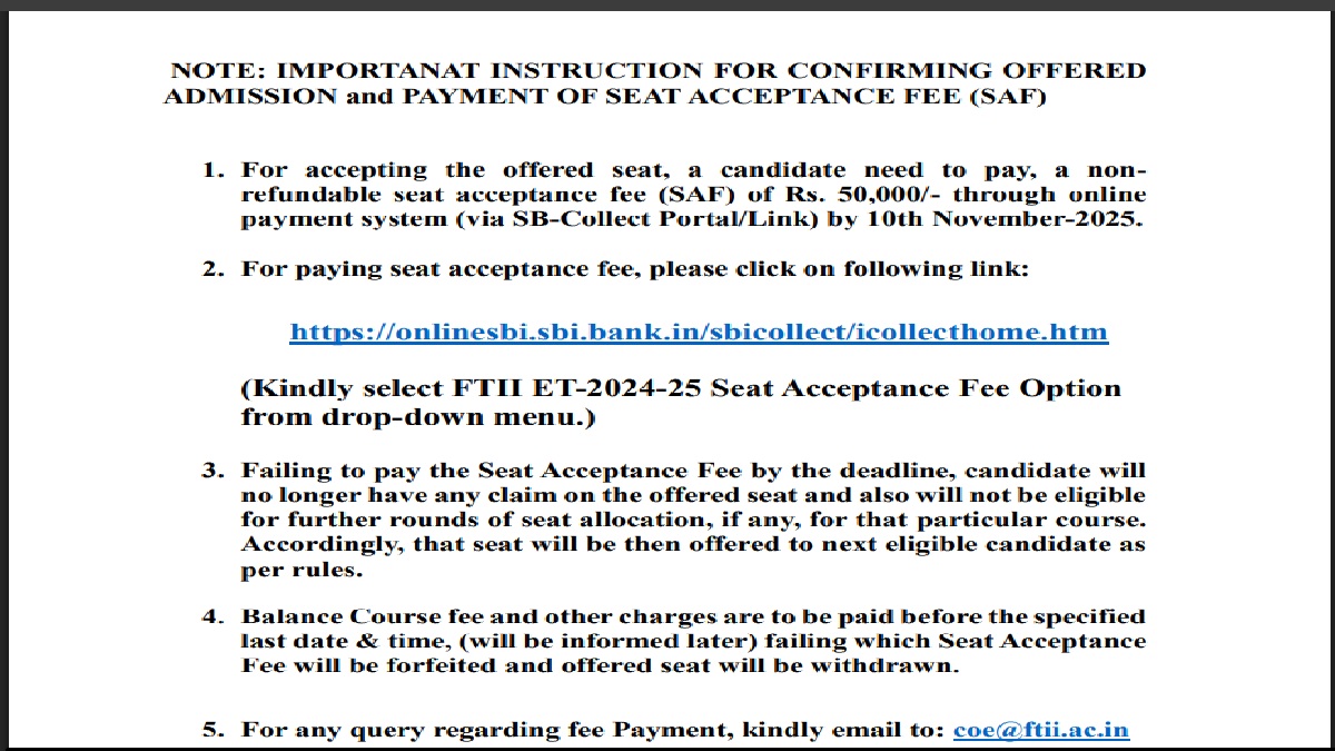 FTII JET Admission 2025