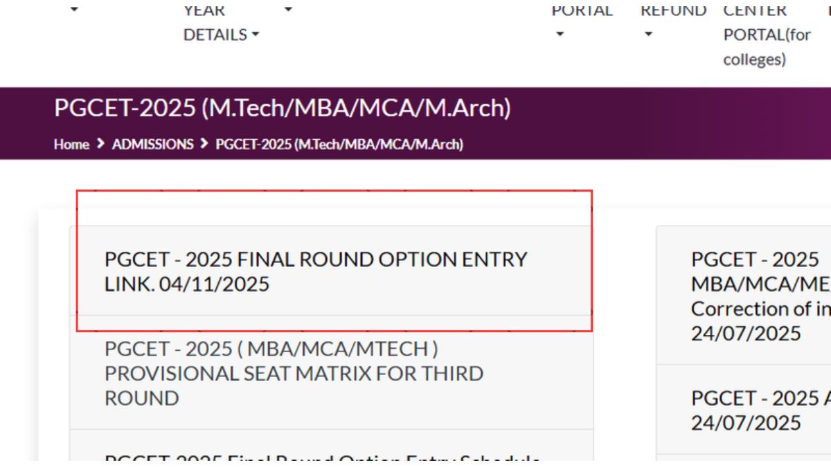 Karnataka PGCET 2025 Round 3 Option Entry Link OUT