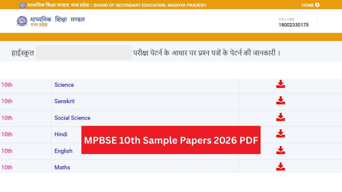 MPBSE 10th Sample Papers 2026 PDF
