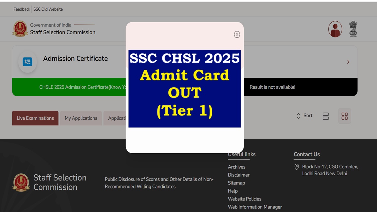 SSC CHSL Admit Card 2025 OUT
