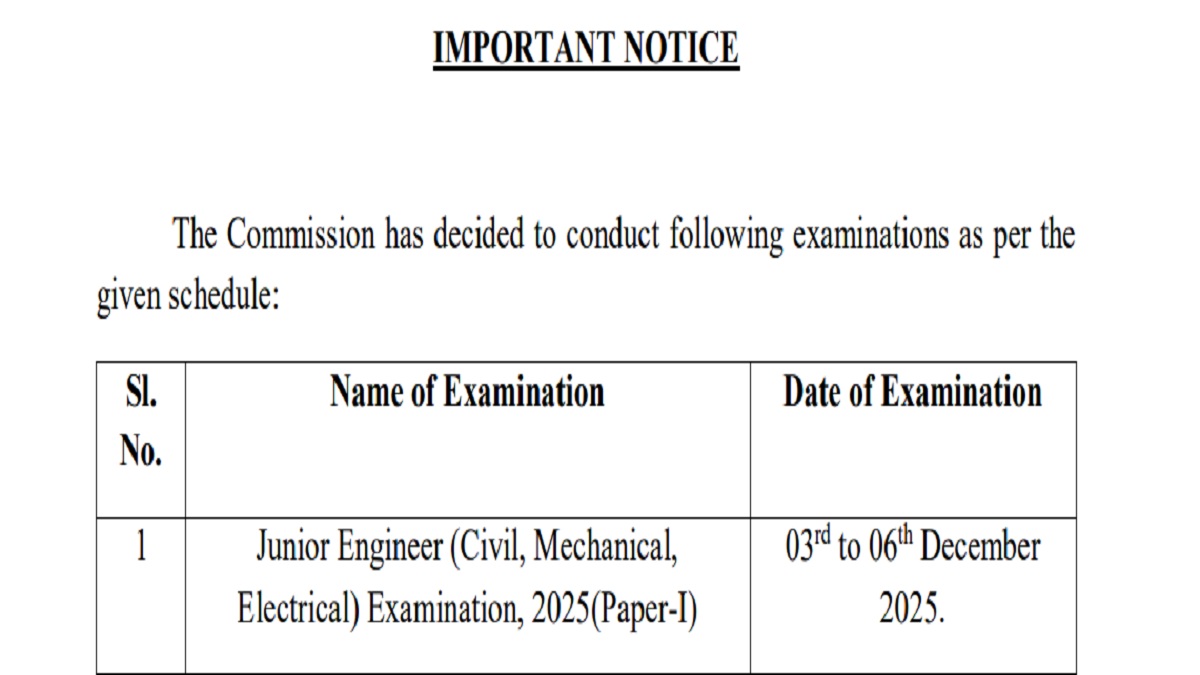 SSC JE Paper 1 Exam Dates 2025 Announced
