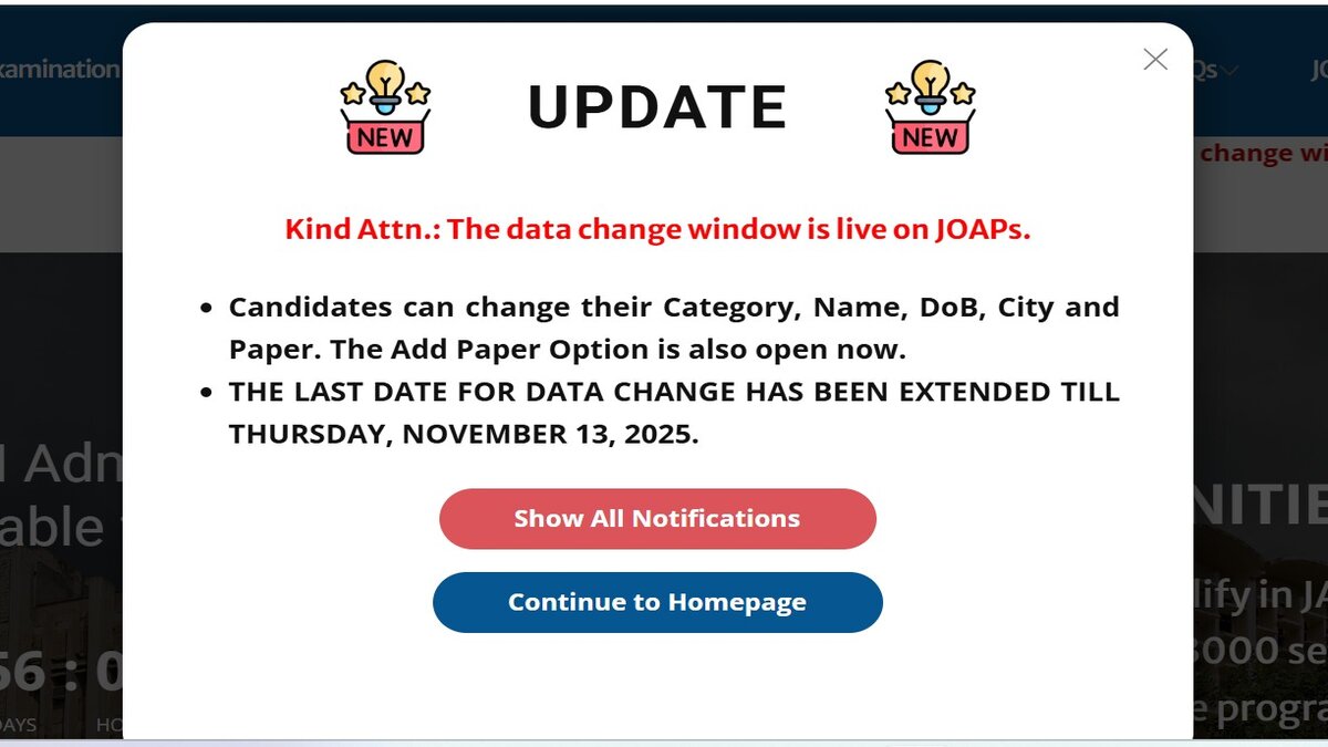 IIT JAM 2026 Application Correction Last Date Extended