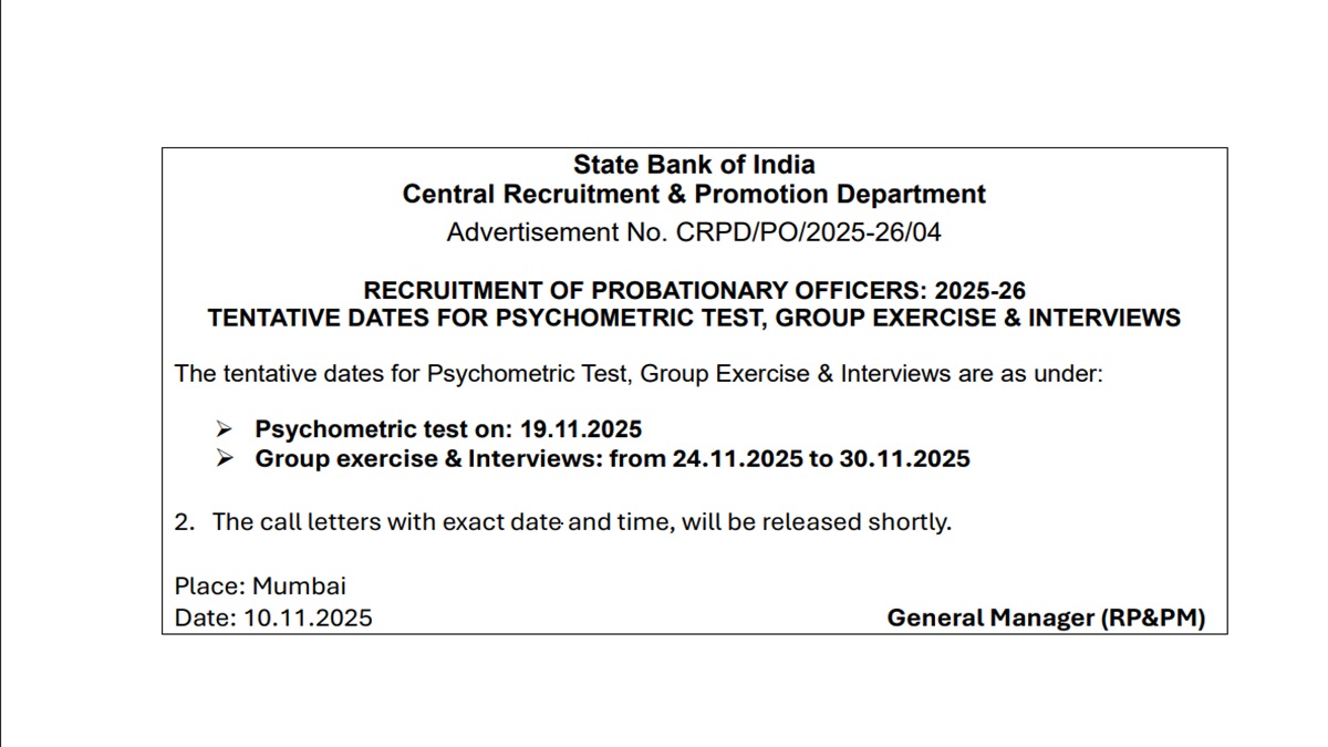 SBI PO Phase 3 Exam Dates 2025 Announced; Check Details Here