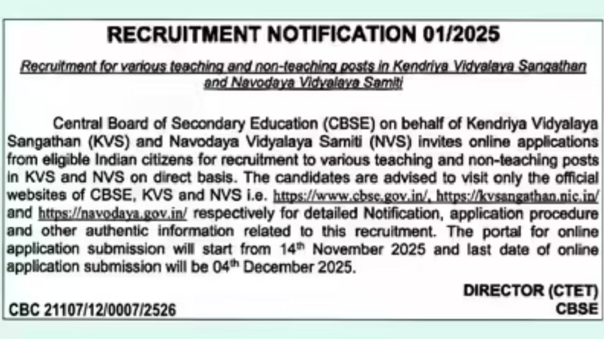 KVS, NVS 2025 Recruitment