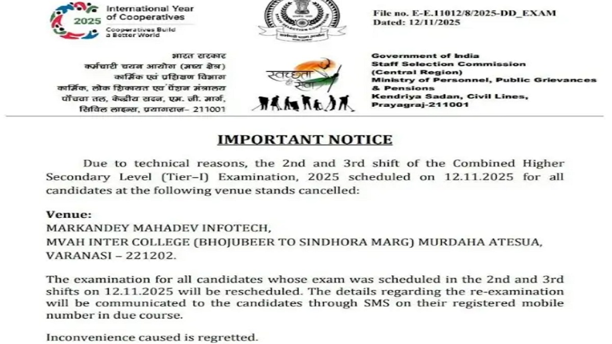 SSC CHSL 2025 November 12 Exam Cancelled