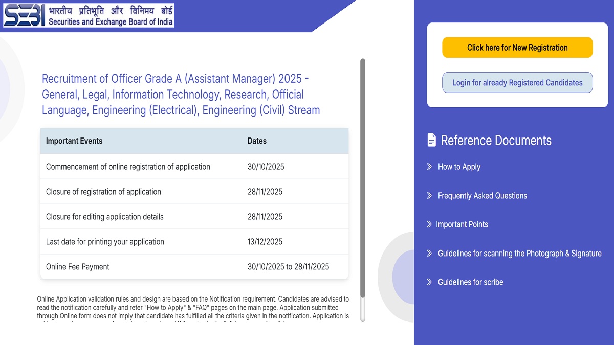 SEBI Grade A Application 2025 Last Date Tomorrow