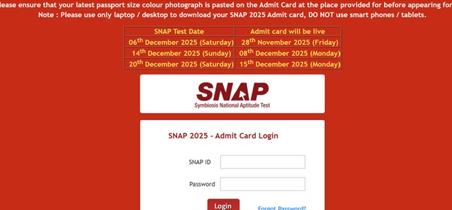 SNAP 2025 admit card out