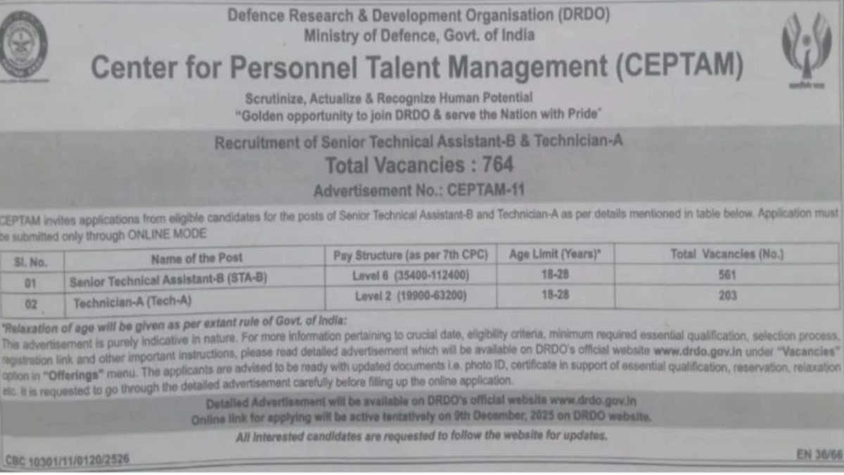 DRDO CEPTAM 11 Recruitment 2025 Short Notice OUT
