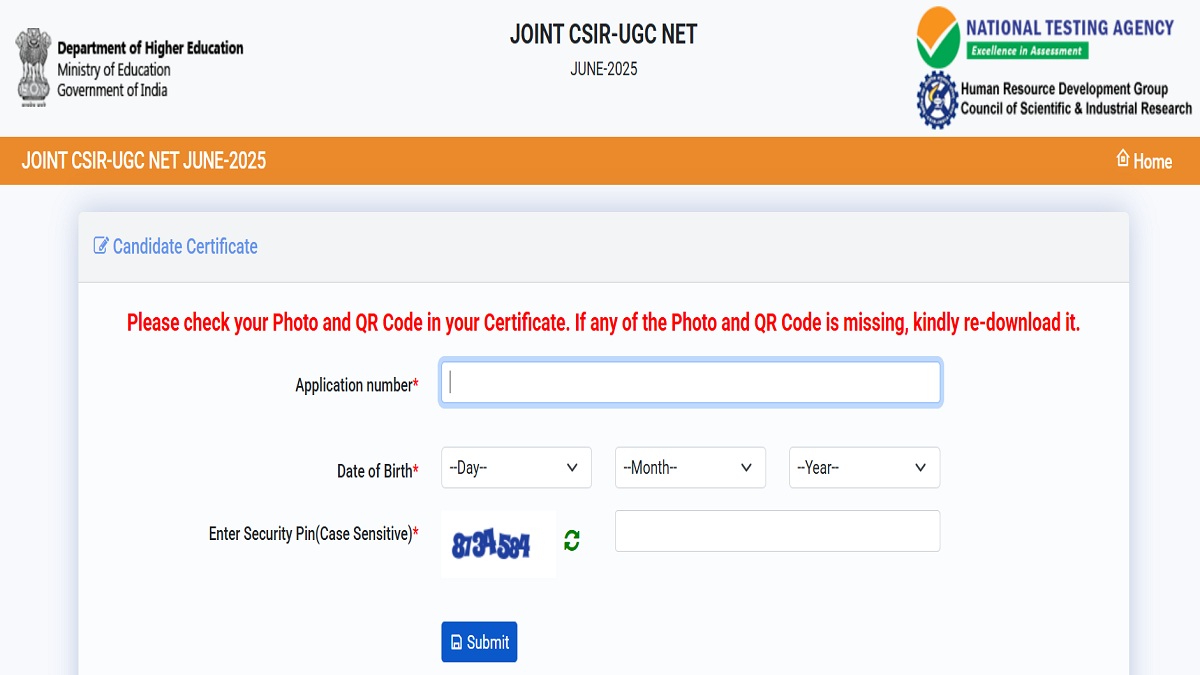CSIR UGC NET Certificate 2025 