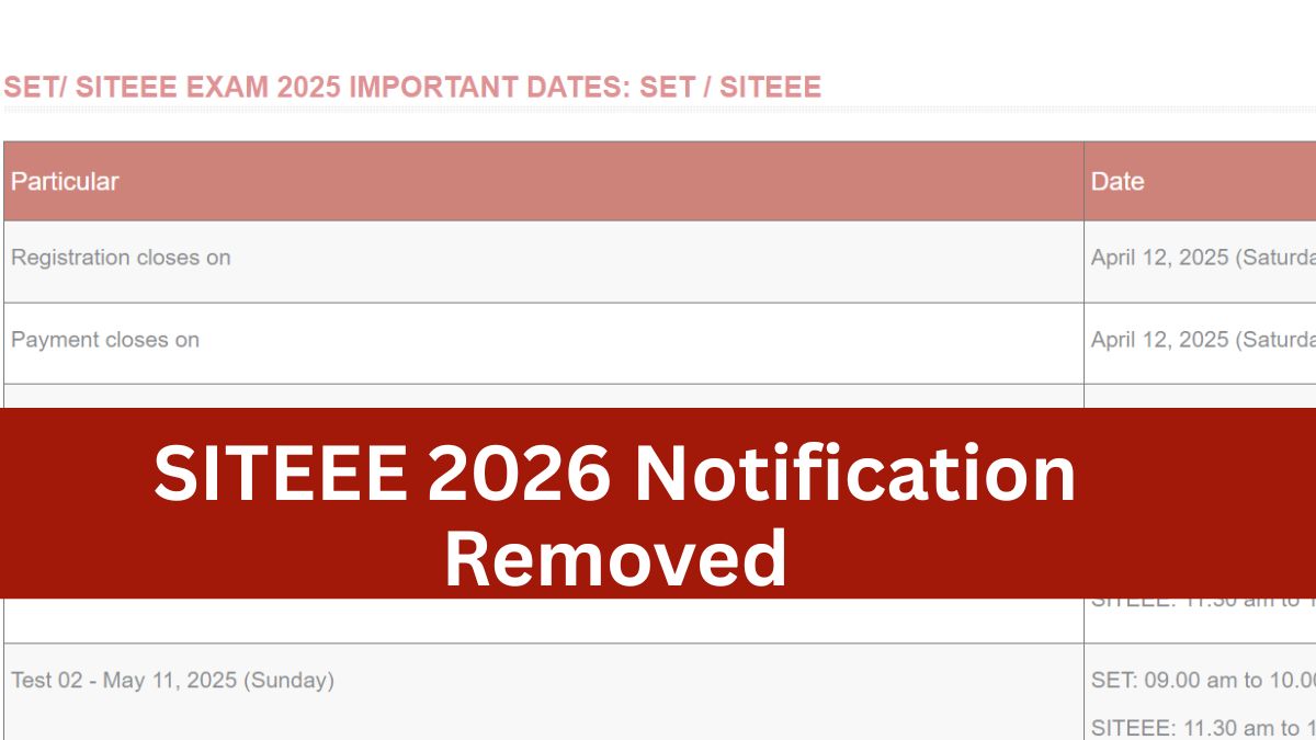 SITEEE 2026 Notification Removed; Website Retracted to Previous Year’s Details