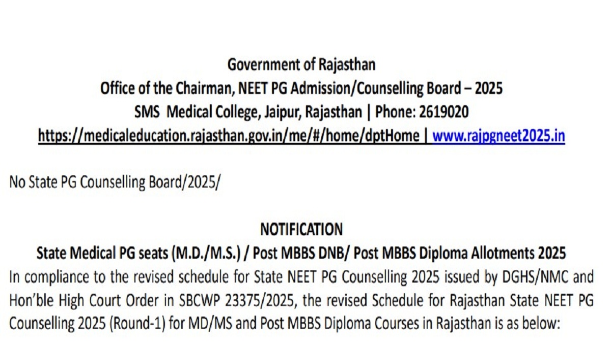 Rajasthan NEET PG Counselling 2025