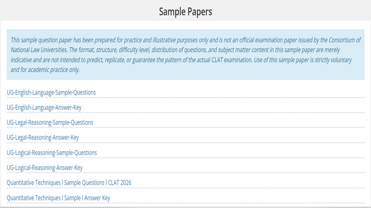 CLAT 2026 Sample Paper With Answer Key OUT @consortiumofnlus.ac.in, Check Steps To Download