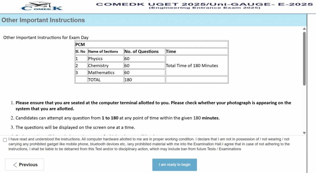 COMEDK UGET Mock Test Login Window