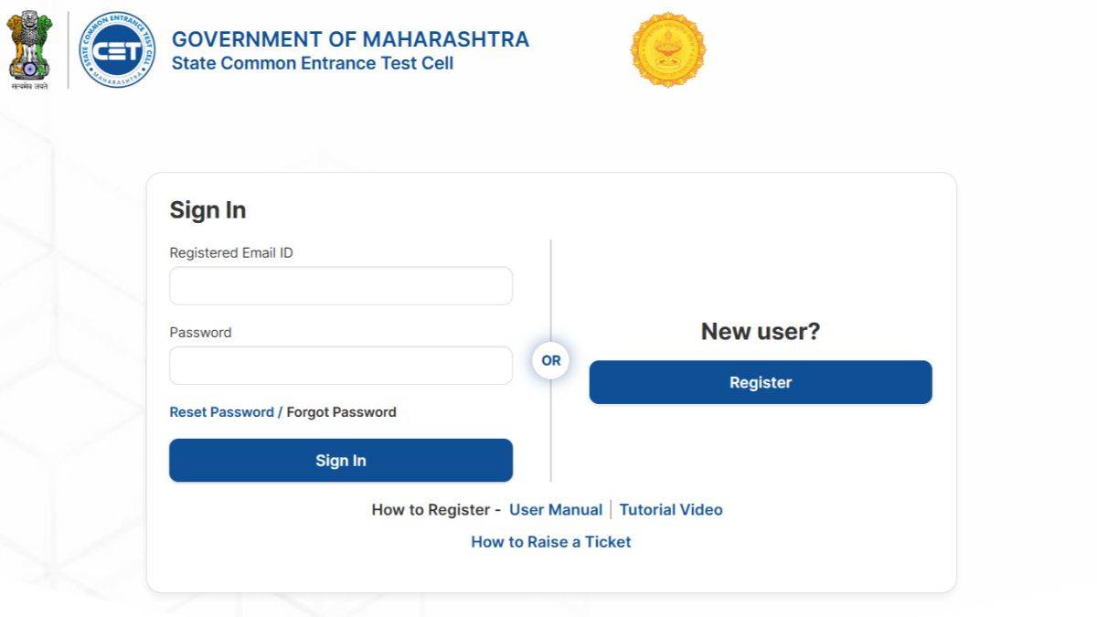 MHT CET Login Window