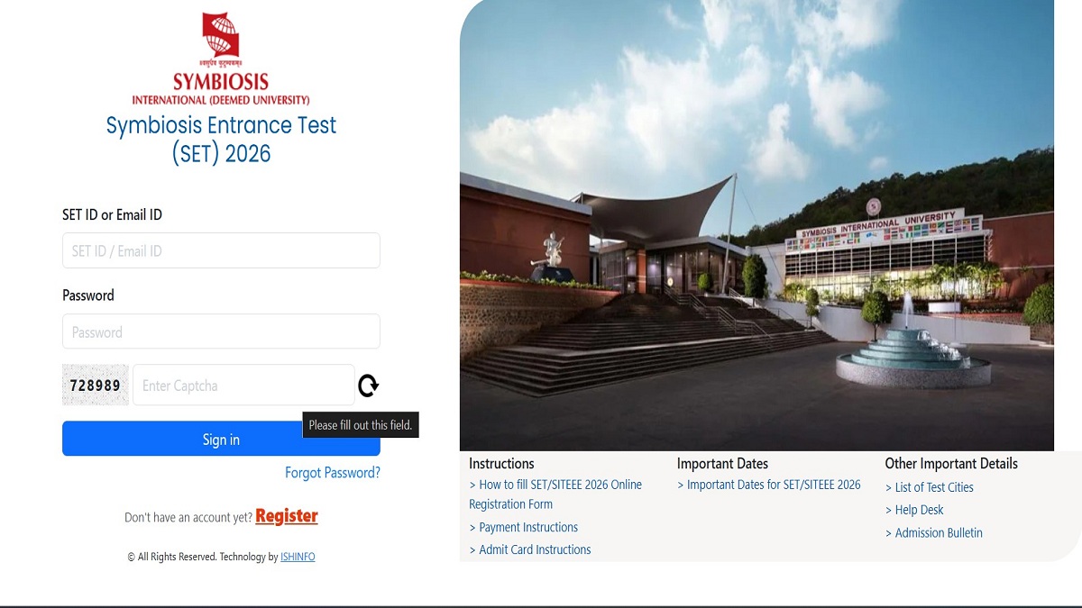 Symbiosis SET application window 2026