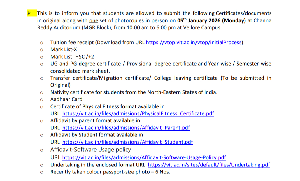 VITREE Documents required for counselling